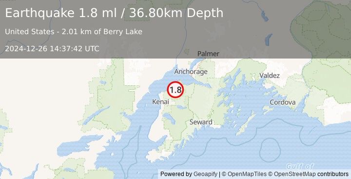 Earthquake 12 km SSE of Point Possession, Alaska (1.8 ml) (2024-12-26 14:37:42 UTC)