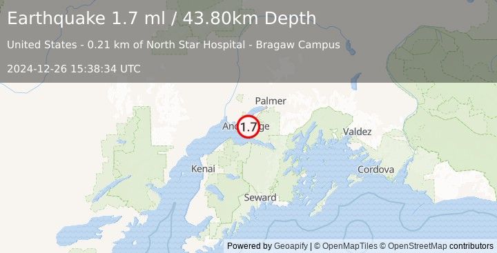 Earthquake 4 km ESE of Anchorage, Alaska (1.7 ml) (2024-12-26 15:38:34 UTC)