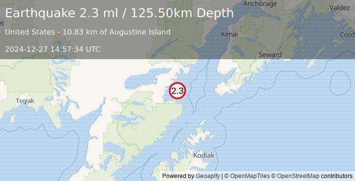 Earthquake 59 km ESE of Pope-Vannoy Landing, Alaska (2.3 ml) (2024-12-27 14:57:34 UTC)