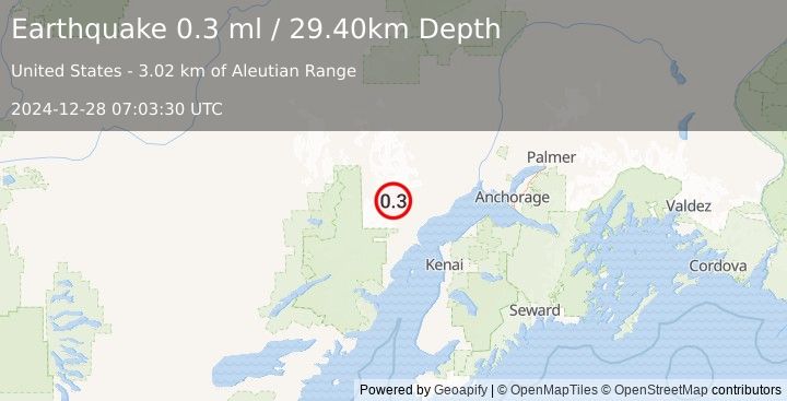 Earthquake 62 km W of Tyonek, Alaska (0.3 ml) (2024-12-28 07:03:30 UTC)