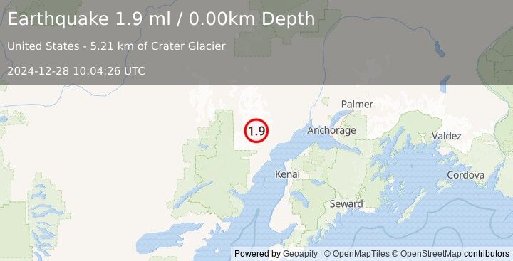 Earthquake 59 km WNW of Tyonek, Alaska (1.9 ml) (2024-12-28 10:04:26 UTC)