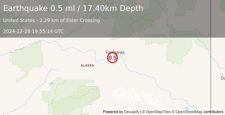 Earthquake 15 km SSW of South Van Horn, Alaska (0.5 ml) (2024-12-28 19:55:14 UTC)