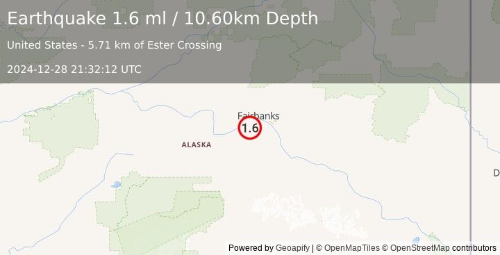 Earthquake 17 km SSW of South Van Horn, Alaska (1.6 ml) (2024-12-28 21:32:12 UTC)