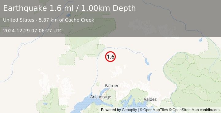 Earthquake 48 km ENE of Chase, Alaska (1.6 ml) (2024-12-29 07:06:27 UTC)