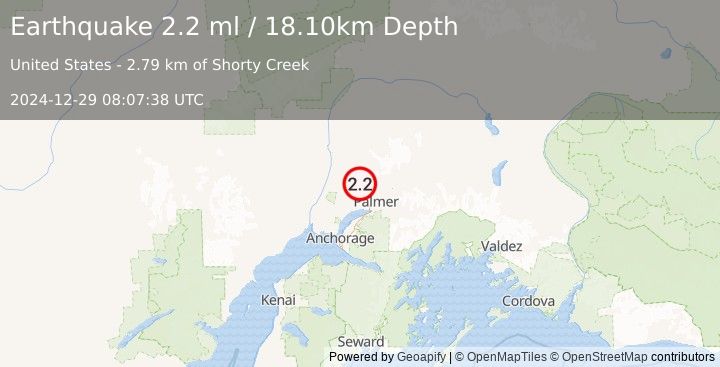 Earthquake 12 km WNW of Fishhook, Alaska (2.2 ml) (2024-12-29 08:07:38 UTC)