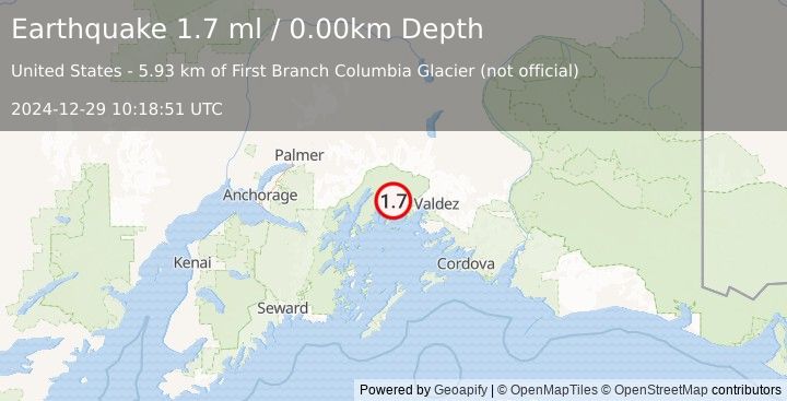 Earthquake 43 km NW of Tatitlek, Alaska (1.7 ml) (2024-12-29 10:18:51 UTC)