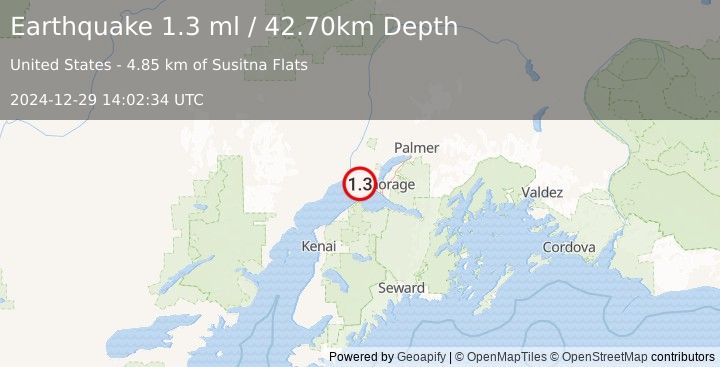 Earthquake 24 km W of Anchorage, Alaska (1.3 ml) (2024-12-29 14:02:34 UTC)