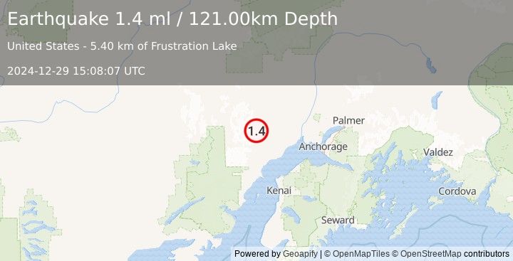 Earthquake 57 km NW of Beluga, Alaska (1.4 ml) (2024-12-29 15:08:07 UTC)