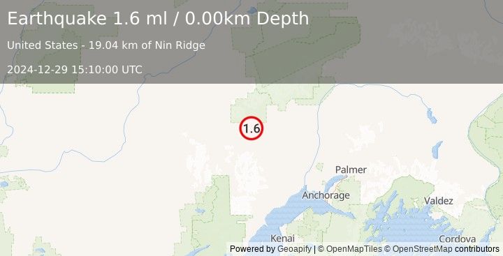 Earthquake 50 km WNW of Skwentna, Alaska (1.6 ml) (2024-12-29 15:10:00 UTC)