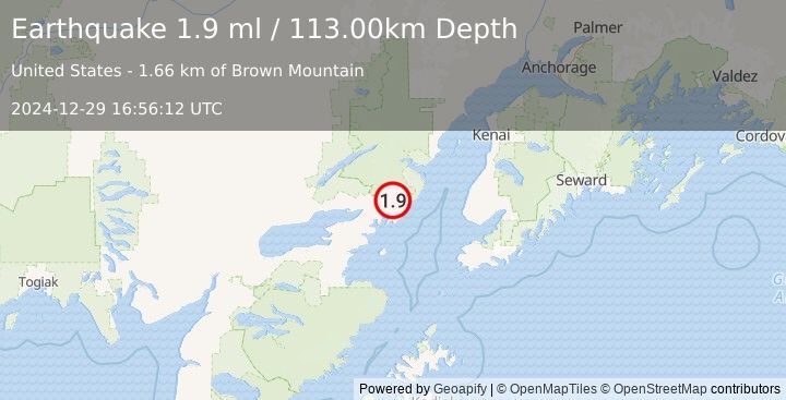 Earthquake 50 km ENE of Pedro Bay, Alaska (1.9 ml) (2024-12-29 16:56:12 UTC)