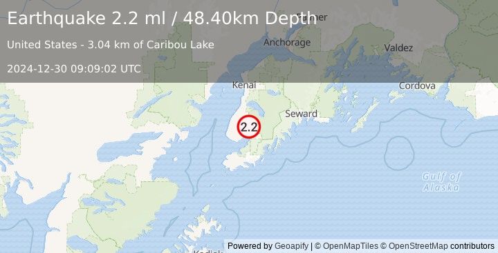 Earthquake 8 km WNW of Fox River, Alaska (2.2 ml) (2024-12-30 09:09:02 UTC)