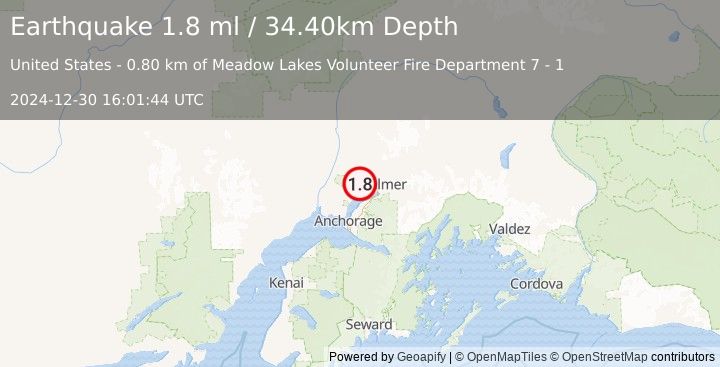 Earthquake 3 km SW of Meadow Lakes, Alaska (1.8 ml) (2024-12-30 16:01:44 UTC)