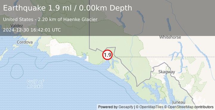 Earthquake 58 km N of Yakutat, Alaska (1.9 ml) (2024-12-30 16:42:01 UTC)