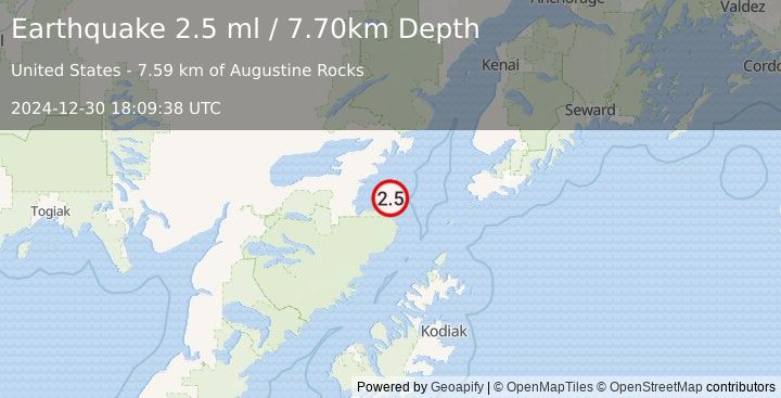 Earthquake 70 km SE of Pope-Vannoy Landing, Alaska (2.5 ml) (2024-12-30 18:09:38 UTC)