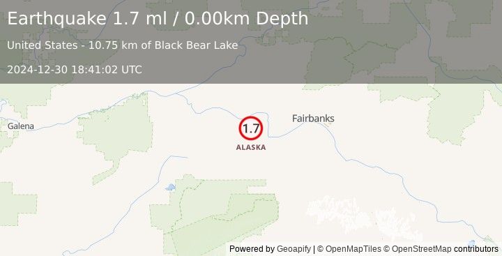 Earthquake 28 km WNW of Four Mile Road, Alaska (1.7 ml) (2024-12-30 18:41:02 UTC)