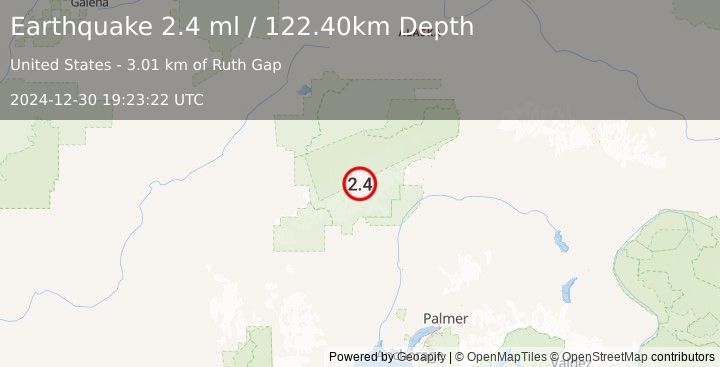 Earthquake 54 km NNW of Petersville, Alaska (2.4 ml) (2024-12-30 19:23:22 UTC)