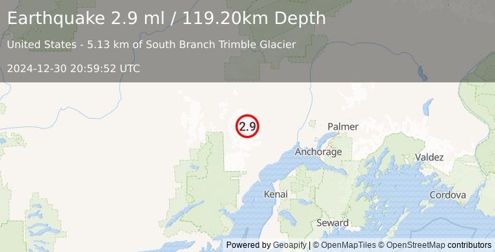 Earthquake 58 km SW of Skwentna, Alaska (2.9 ml) (2024-12-30 20:59:52 UTC)