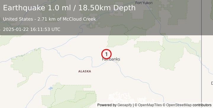 Earthquake 16 km N of Ester, Alaska (1.0 ml) (2025-01-22 16:11:53 UTC)