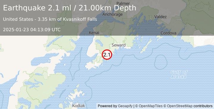 Earthquake 38 km ESE of Fox River, Alaska (2.1 ml) (2025-01-23 04:13:09 UTC)