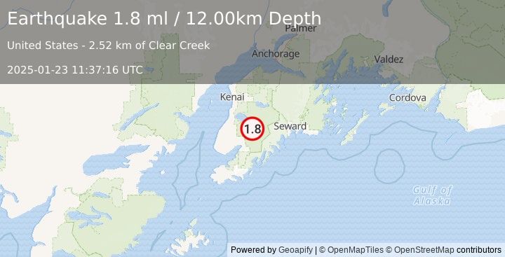 Earthquake 29 km NE of Fox River, Alaska (1.8 ml) (2025-01-23 11:37:16 UTC)