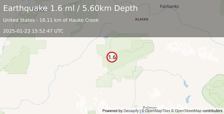 Earthquake 30 km S of Denali National Park, Alaska (1.6 ml) (2025-01-23 15:52:47 UTC)