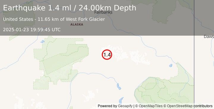 Earthquake 75 km E of Cantwell, Alaska (1.4 ml) (2025-01-23 19:59:45 UTC)