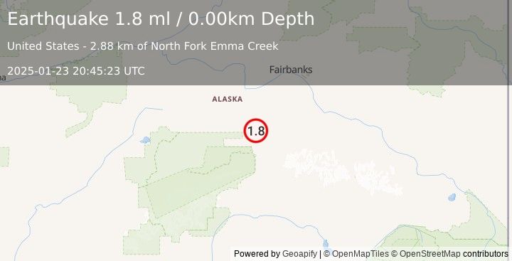 Earthquake 15 km E of Ferry, Alaska (1.8 ml) (2025-01-23 20:45:23 UTC)