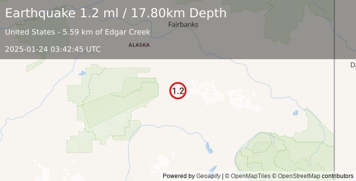 Earthquake 51 km ESE of Denali Park, Alaska (1.2 ml) (2025-01-24 03:42:45 UTC)