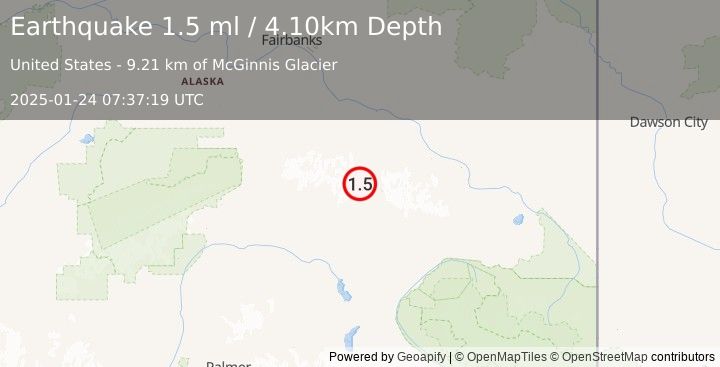 Earthquake 51 km NW of Paxson, Alaska (1.5 ml) (2025-01-24 07:37:19 UTC)