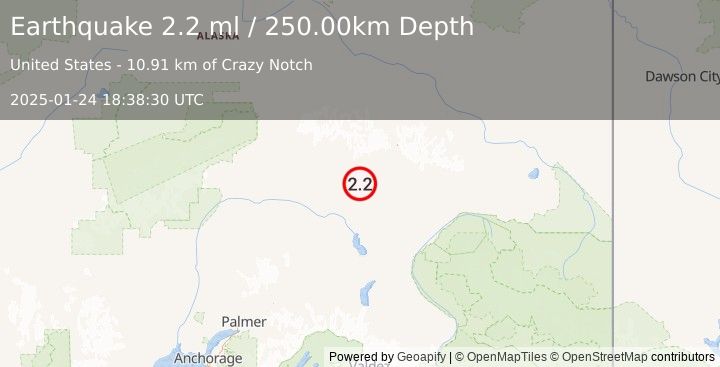 Earthquake 48 km WSW of Paxson, Alaska (2.2 ml) (2025-01-24 18:38:30 UTC)