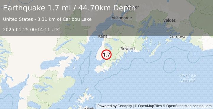 Earthquake 4 km WNW of Fox River, Alaska (1.7 ml) (2025-01-25 00:14:11 UTC)