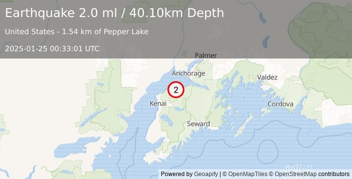 Earthquake 14 km ESE of Point Possession, Alaska (2.0 ml) (2025-01-25 00:33:01 UTC)