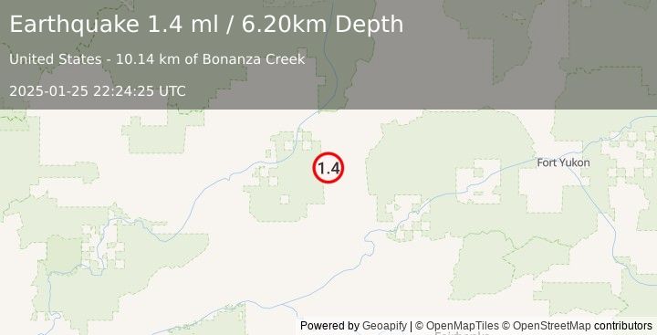 Earthquake 51 km SSE of Bettles, Alaska (1.4 ml) (2025-01-25 22:24:25 UTC)