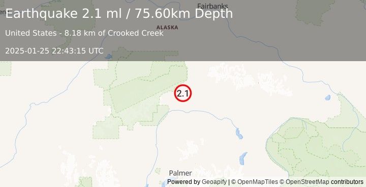 Earthquake 23 km S of Cantwell, Alaska (2.1 ml) (2025-01-25 22:43:15 UTC)