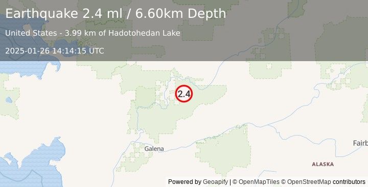 Earthquake 34 km E of Huslia, Alaska (2.4 ml) (2025-01-26 14:14:15 UTC)