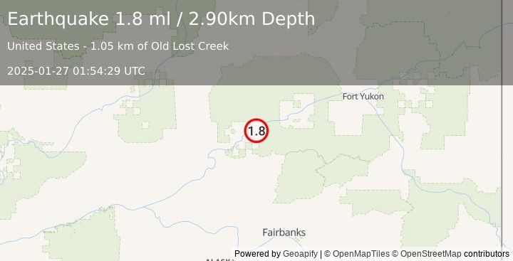 Earthquake 28 km ENE of Stevens Village, Alaska (1.8 ml) (2025-01-27 01:54:29 UTC)