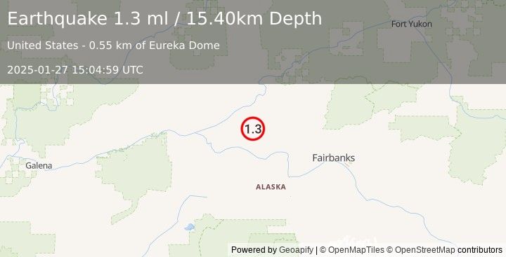 Earthquake 30 km NE of Manley Hot Springs, Alaska (1.3 ml) (2025-01-27 15:04:59 UTC)