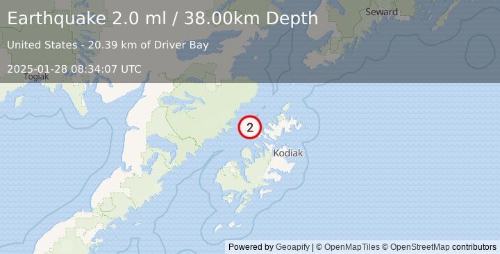 Earthquake 44 km WNW of Aleneva, Alaska (2.0 ml) (2025-01-28 08:34:07 UTC)