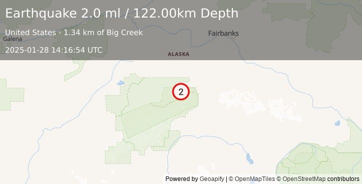 Earthquake 32 km W of Denali Park, Alaska (2.0 ml) (2025-01-28 14:16:54 UTC)