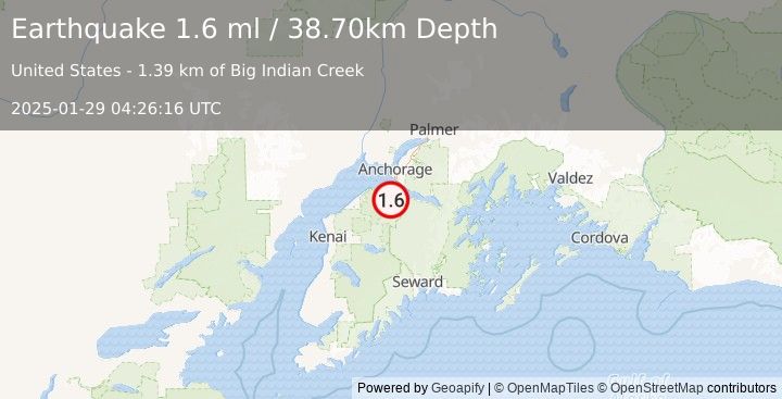 Earthquake 18 km W of Hope, Alaska (1.6 ml) (2025-01-29 04:26:16 UTC)