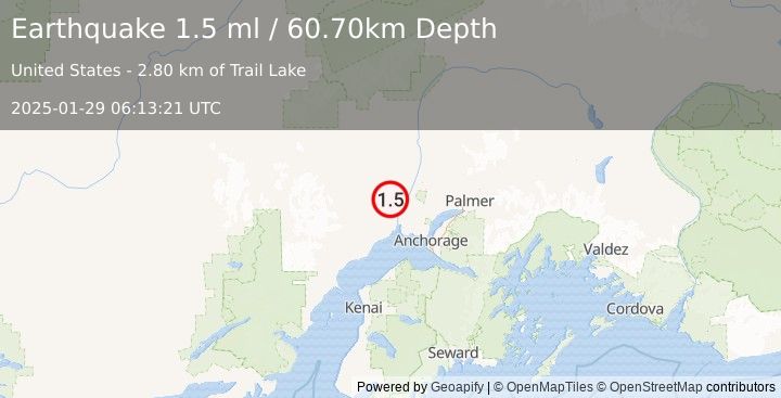 Earthquake 13 km NW of Susitna, Alaska (1.5 ml) (2025-01-29 06:13:21 UTC)