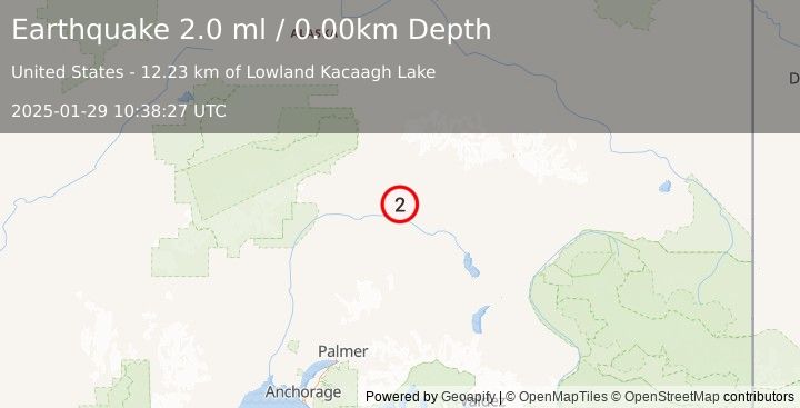 Earthquake 69 km SE of Cantwell, Alaska (2.0 ml) (2025-01-29 10:38:27 UTC)