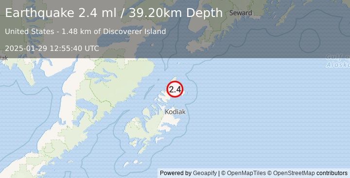 Earthquake 42 km NE of Aleneva, Alaska (2.4 ml) (2025-01-29 12:55:40 UTC)