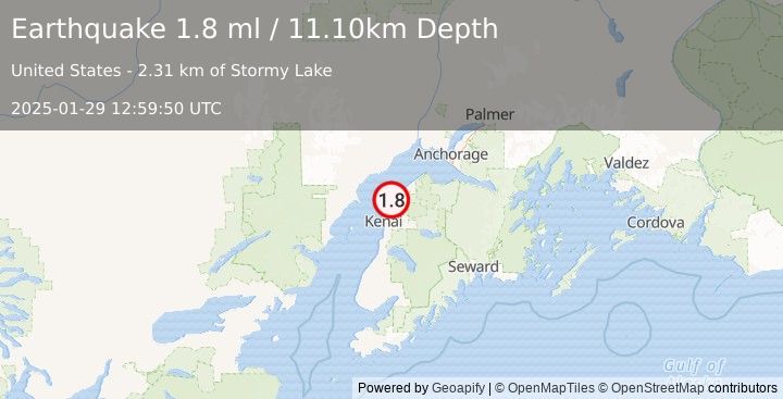 Earthquake 13 km NE of Nikiski, Alaska (1.8 ml) (2025-01-29 12:59:50 UTC)