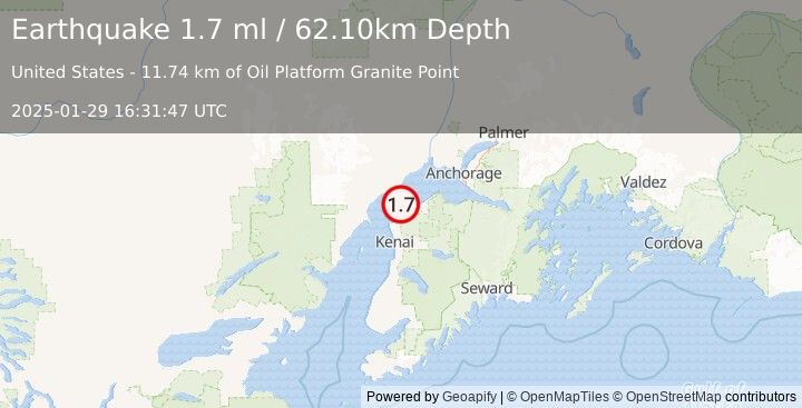 Earthquake 16 km S of Tyonek, Alaska (1.7 ml) (2025-01-29 16:31:47 UTC)