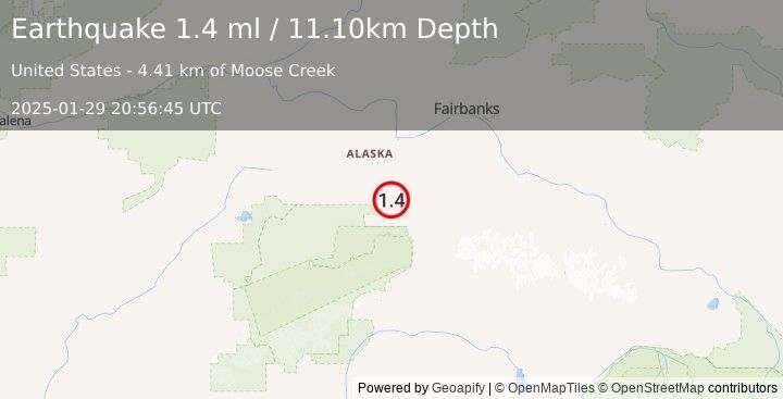 Earthquake 6 km WNW of Ferry, Alaska (1.4 ml) (2025-01-29 20:56:45 UTC)