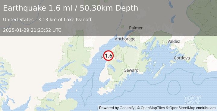 Earthquake 10 km N of Ridgeway, Alaska (1.6 ml) (2025-01-29 21:23:52 UTC)