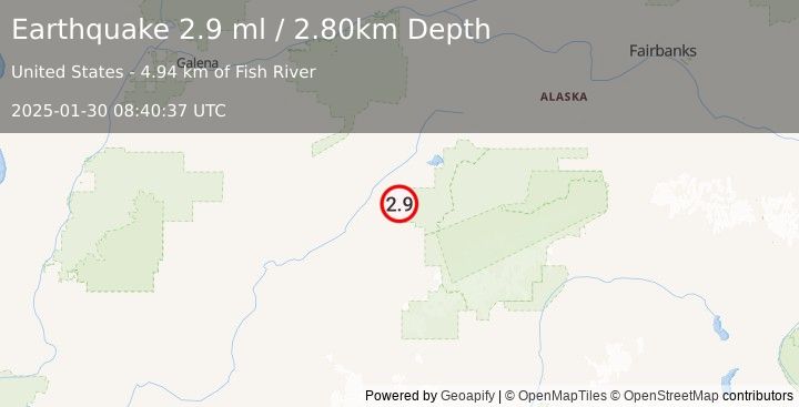 Earthquake 51 km SW of Lake Minchumina, Alaska (2.9 ml) (2025-01-30 08:40:37 UTC)