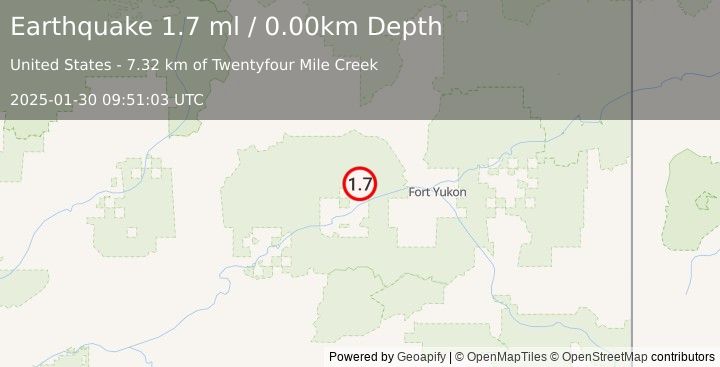 Earthquake 36 km NNE of Beaver, Alaska (1.7 ml) (2025-01-30 09:51:03 UTC)