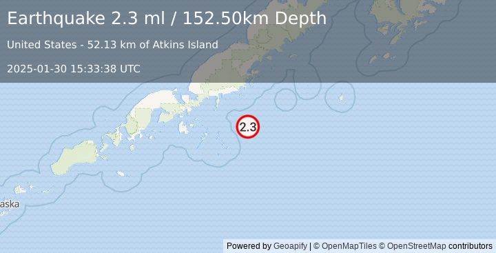 Earthquake 76 km SSE of Perryville, Alaska (2.3 ml) (2025-01-30 15:33:38 UTC)